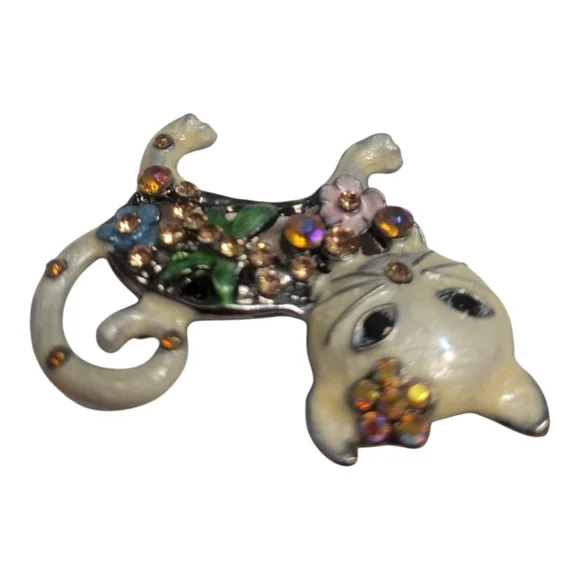Rhinestone Cat Brooch - Picture 3 of 6
